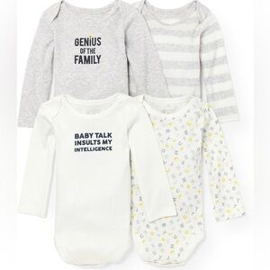 Children’s Place 4 pack Long Sleeve Onesies Set with Fun Prints NWT